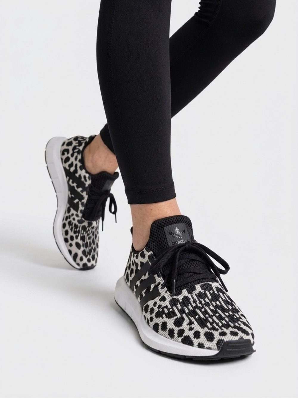 adidas Women's Black and White Leopard Knit Sneakers